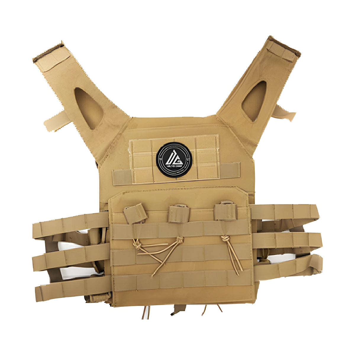 Chaleco táctico de nylon con porta tolvas, pad MOLLE y placa anti trauma EVA. Color tan.